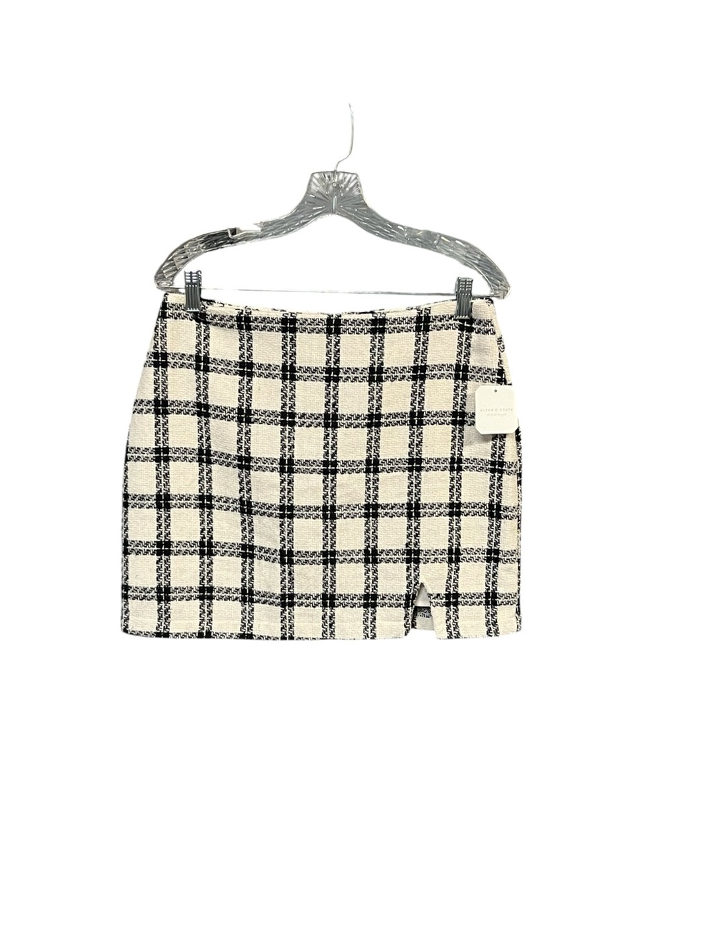 Altar'd State Berkeley Plaid Tweed mini skirt women L black cream preppy Twee